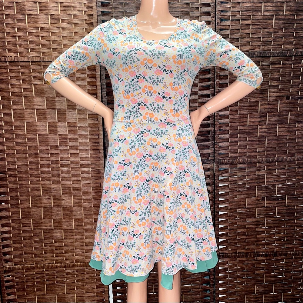 Matilda Jane Blue and Pink Ruffled Tiered Midi Dress, Size XS.